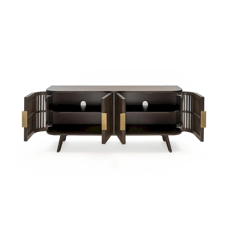 Certified Rubberwood and Acacia Veneer Sideboard with Slatted Doors