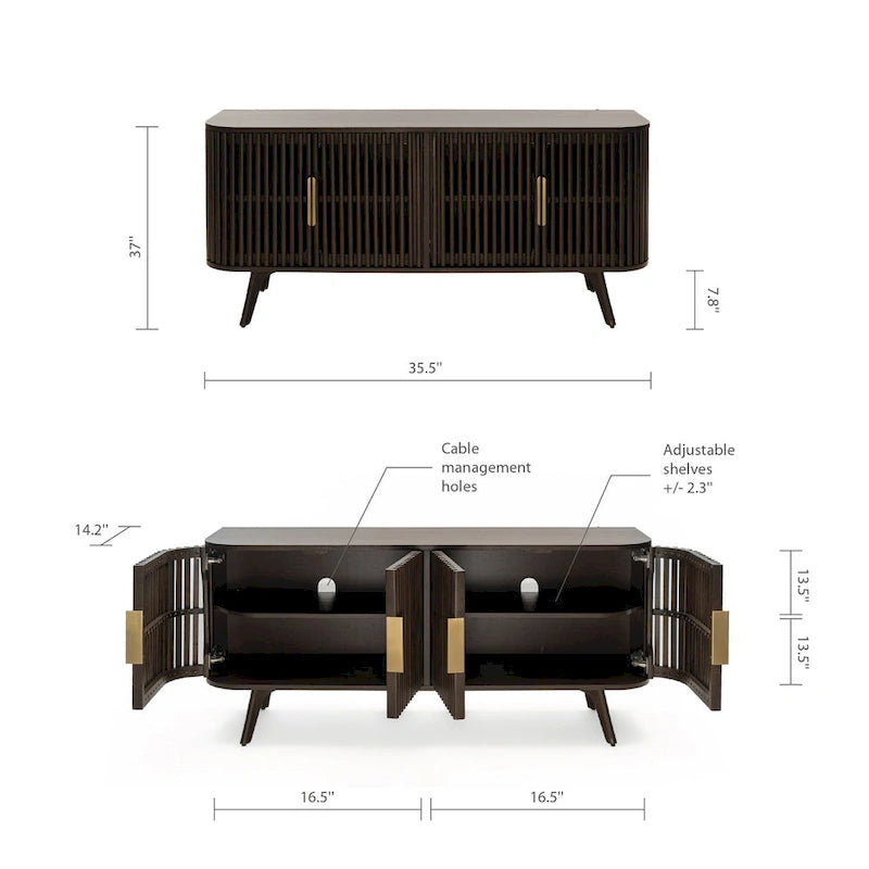 Certified Rubberwood and Acacia Veneer Sideboard with Slatted Doors