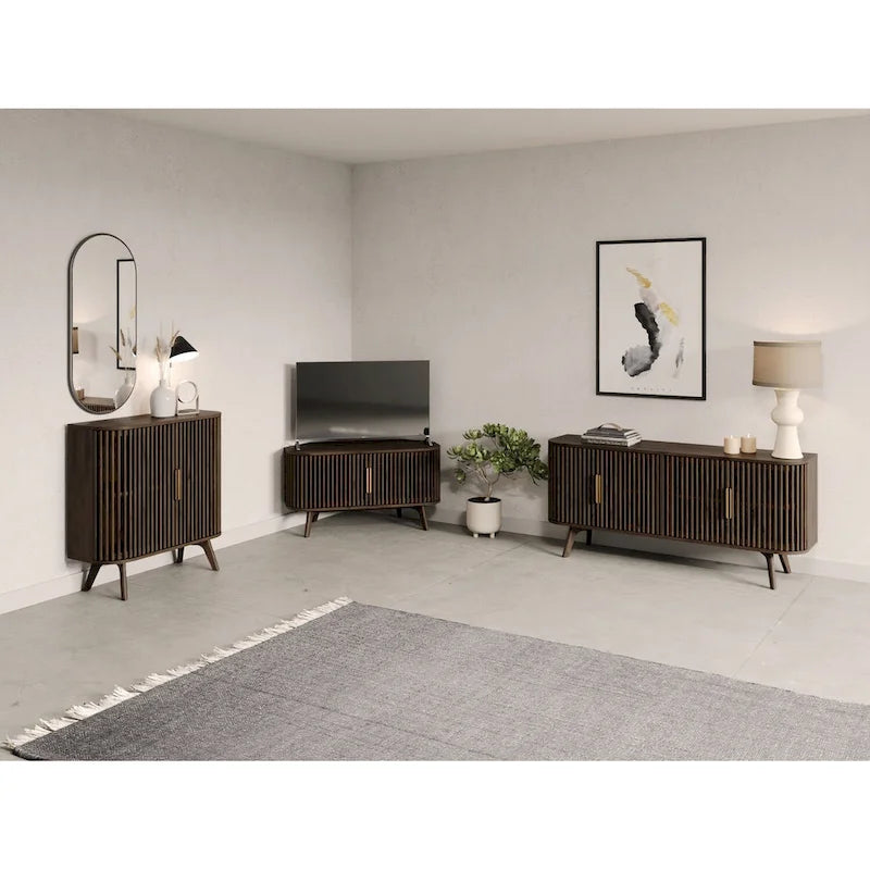 Certified Rubberwood and Acacia Veneer Sideboard with Slatted Doors