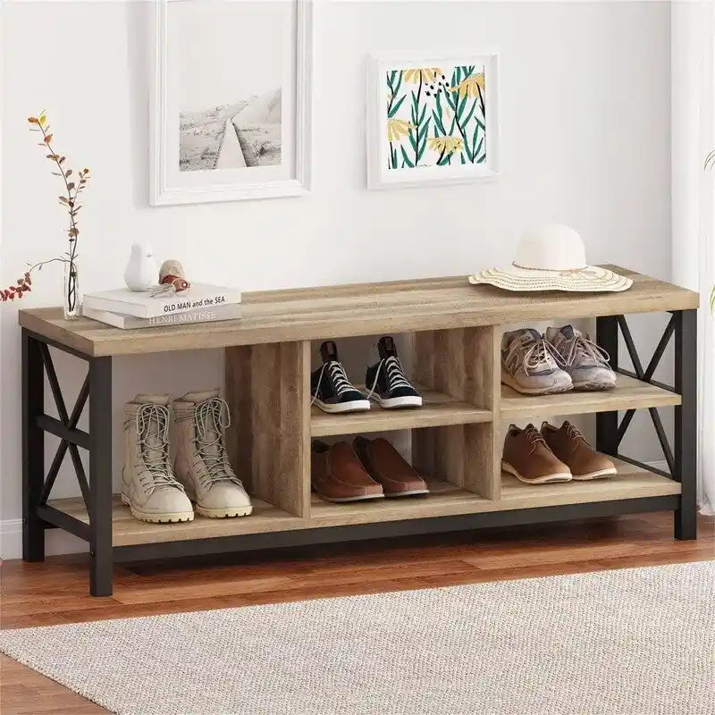 Entryway Shoe Bench with Adjustable Storage Shelves - 14.17D x 47.24W x 18.11H
