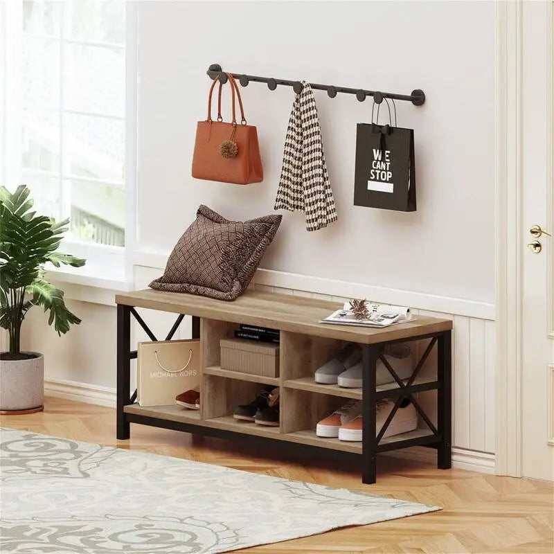 Entryway Shoe Bench with Adjustable Storage Shelves - 14.17D x 47.24W x 18.11H