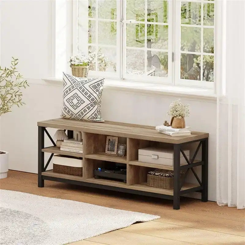 Entryway Shoe Bench with Adjustable Storage Shelves - 14.17D x 47.24W x 18.11H