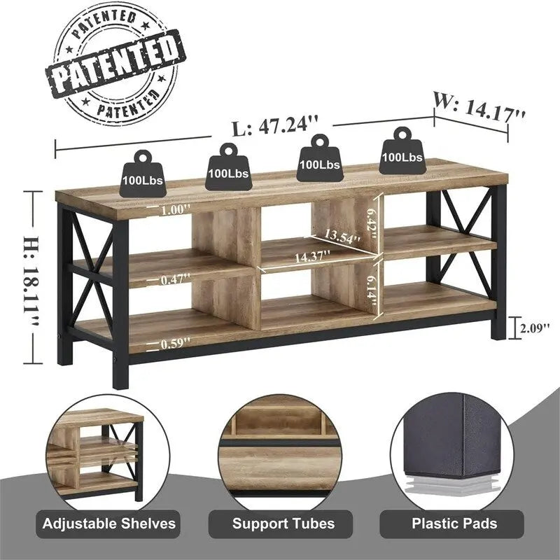 Entryway Shoe Bench with Adjustable Storage Shelves - 14.17D x 47.24W x 18.11H