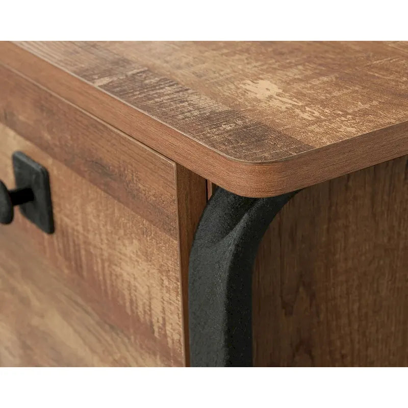 Etched-Oak Lateral File Cabinet with Interlocking Drawers