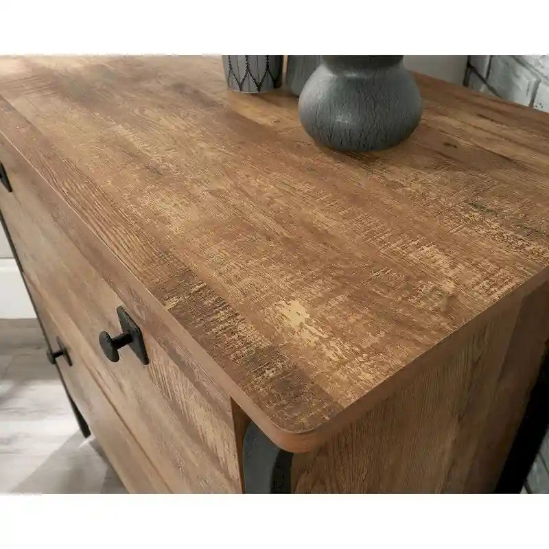 Etched-Oak Lateral File Cabinet with Interlocking Drawers