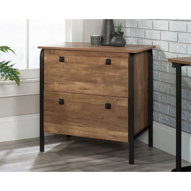 Etched-Oak Lateral File Cabinet with Interlocking Drawers