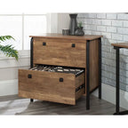 Etched-Oak Lateral File Cabinet with Interlocking Drawers