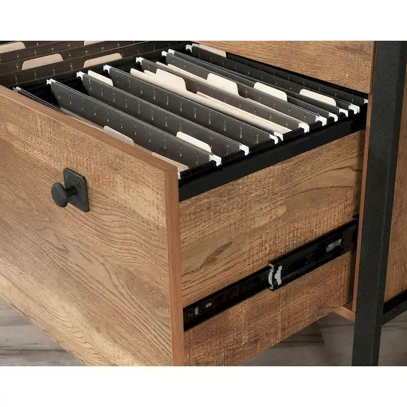 Etched-Oak Lateral File Cabinet with Interlocking Drawers