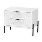 Distressed White Wood and Black Iron 2-Drawer Storage Cabinet