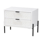 Distressed White Wood and Black Iron 2-Drawer Storage Cabinet