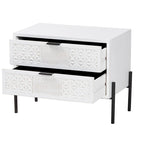 Distressed White Wood and Black Iron 2-Drawer Storage Cabinet