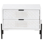Distressed White Wood and Black Iron 2-Drawer Storage Cabinet