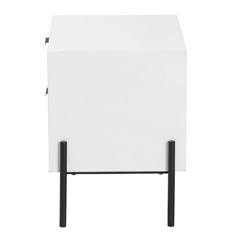 Distressed White Wood and Black Iron 2-Drawer Storage Cabinet