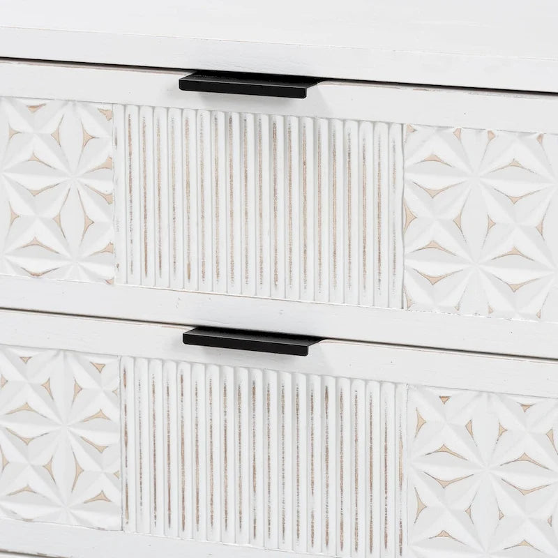Distressed White Wood and Black Iron 2-Drawer Storage Cabinet