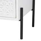Distressed White Wood and Black Iron 2-Drawer Storage Cabinet