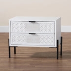 Distressed White Wood and Black Iron 2-Drawer Storage Cabinet