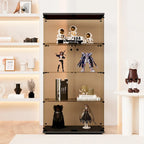 Two-door Glass Display Cabinet 4 Shelves with Door, Floor Standing Curio Bookshelf ,64.7*31.7*14.3,Black