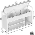 White Shoe Storage Bench with Hidden Compartment - 11.8D x 35.4W x 24.4H