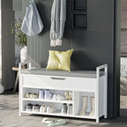 White Shoe Storage Bench with Hidden Compartment - 11.8D x 35.4W x 24.4H