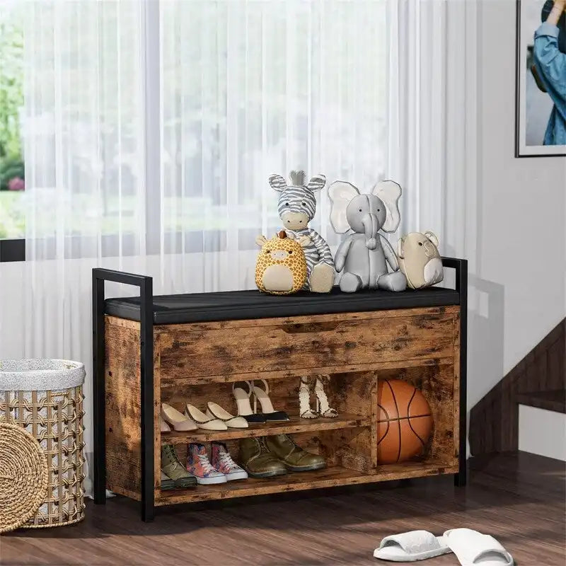 White Shoe Storage Bench with Hidden Compartment - 11.8D x 35.4W x 24.4H