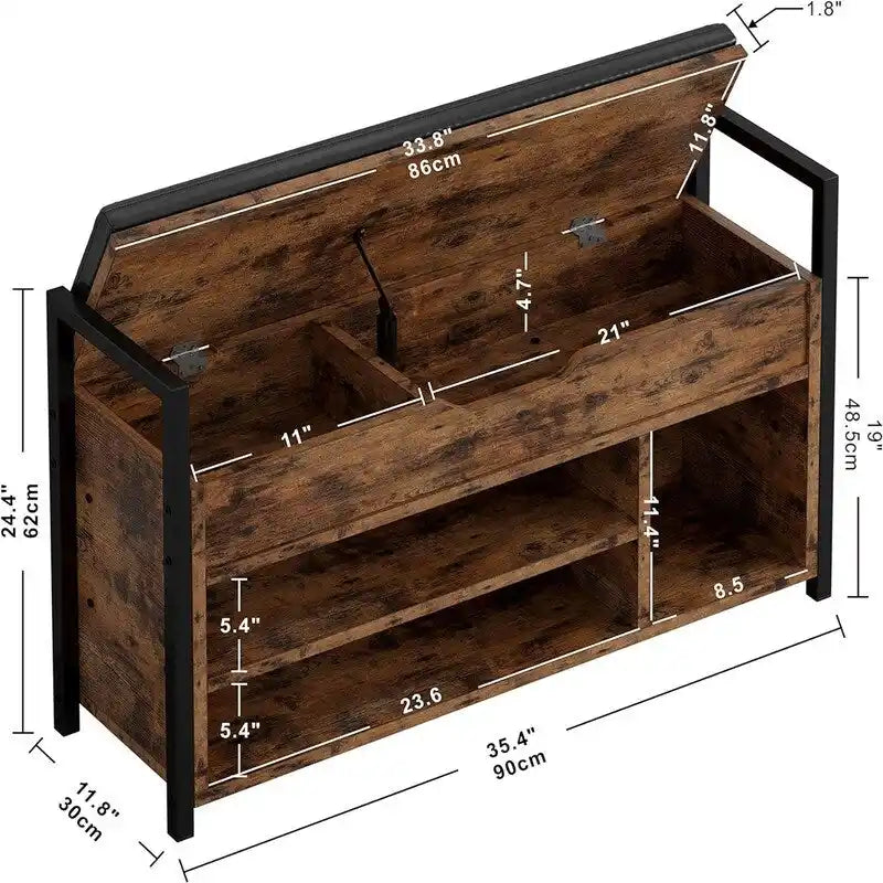 White Shoe Storage Bench with Hidden Compartment - 11.8D x 35.4W x 24.4H