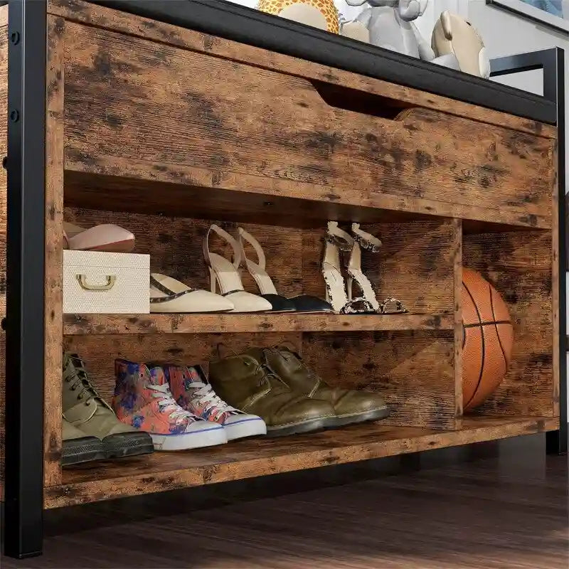 White Shoe Storage Bench with Hidden Compartment - 11.8D x 35.4W x 24.4H