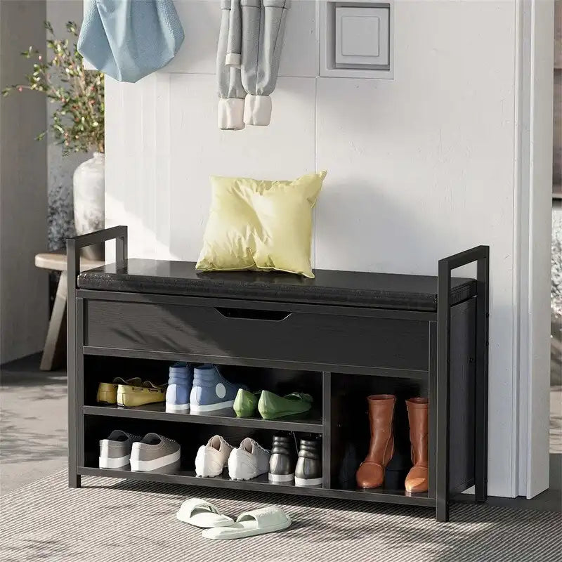White Shoe Storage Bench with Hidden Compartment - 11.8D x 35.4W x 24.4H