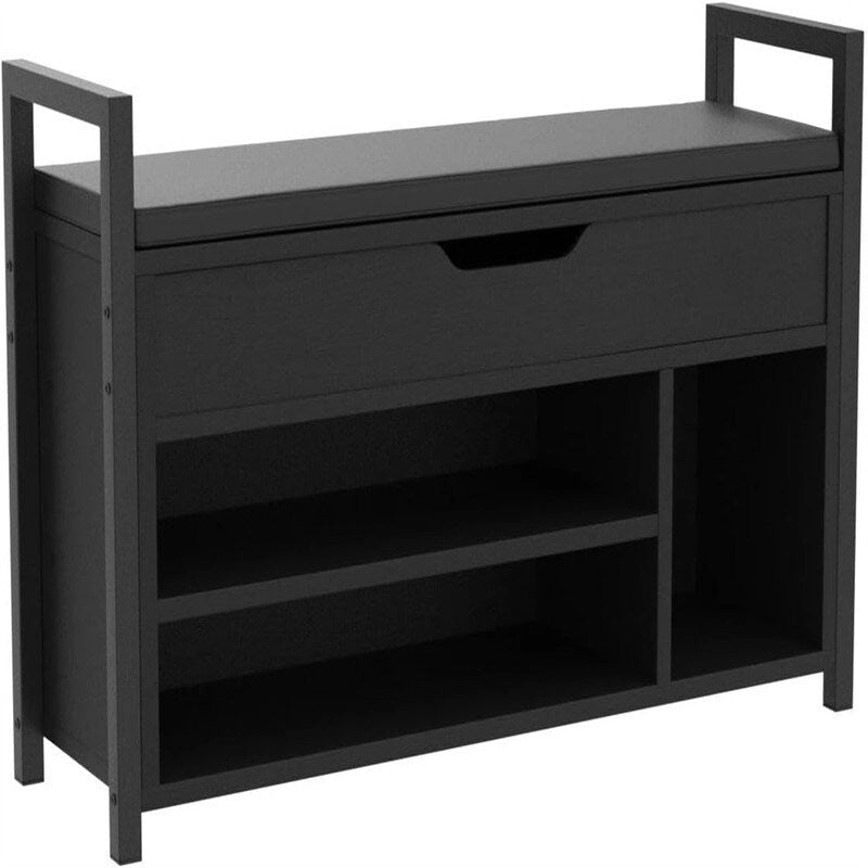 White Shoe Storage Bench with Hidden Compartment - 11.8D x 35.4W x 24.4H
