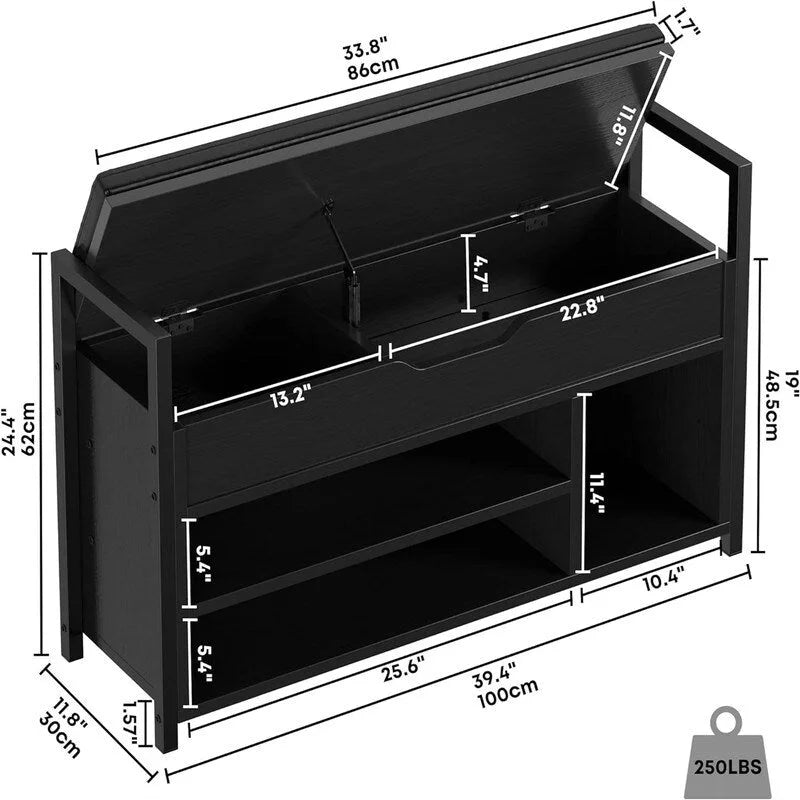 White Shoe Storage Bench with Hidden Compartment - 11.8D x 35.4W x 24.4H