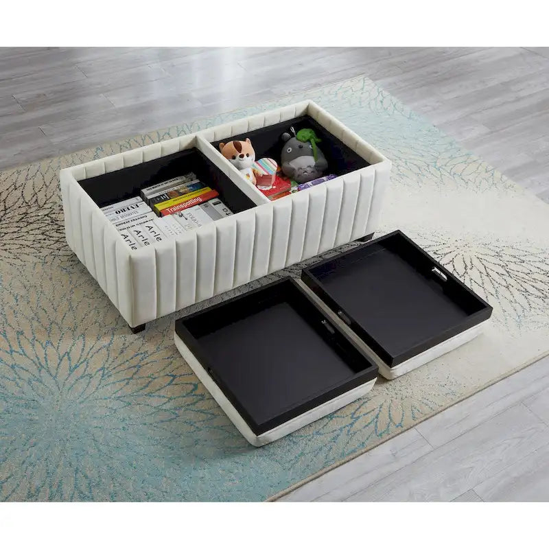 Upholstered Storage Bench with Hidden Storage and Coffee Tray