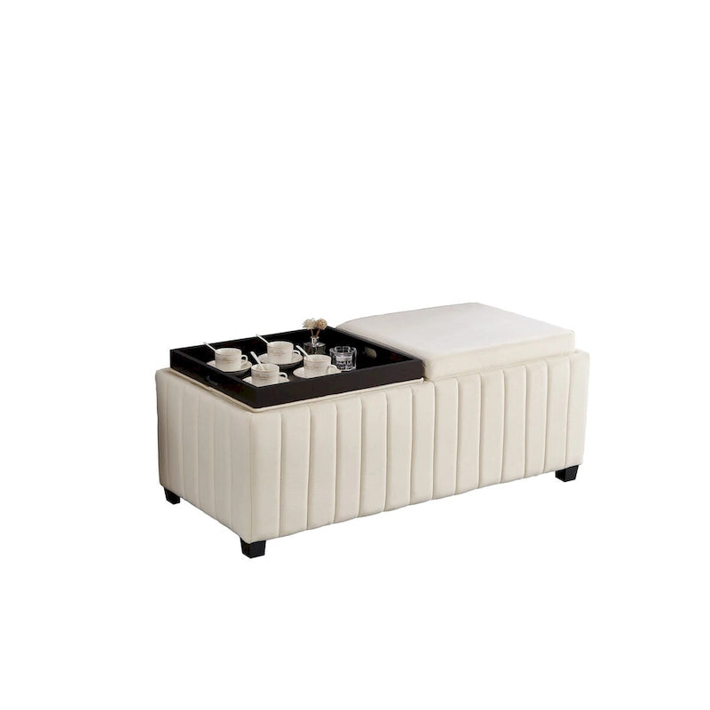 Upholstered Storage Bench with Hidden Storage and Coffee Tray
