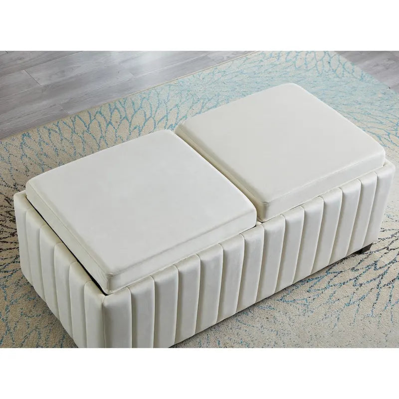 Upholstered Storage Bench with Hidden Storage and Coffee Tray