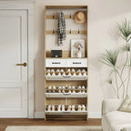 New Shoe Cabinet with 3 Doors 2 Drawers with Hanger,PVC Door With Shape,Large Space for Storage