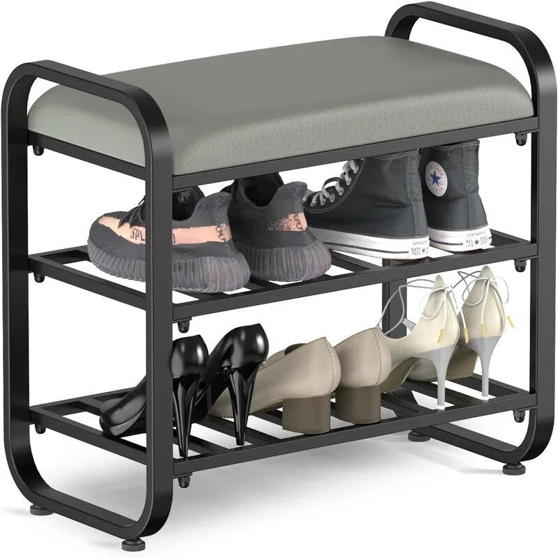 Cushioned Metal Shoe Rack with Adjustable Feet - 12.6D x 23.62W x 20.8H