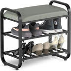 Cushioned Metal Shoe Rack with Adjustable Feet - 12.6D x 23.62W x 20.8H