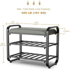 Cushioned Metal Shoe Rack with Adjustable Feet - 12.6D x 23.62W x 20.8H
