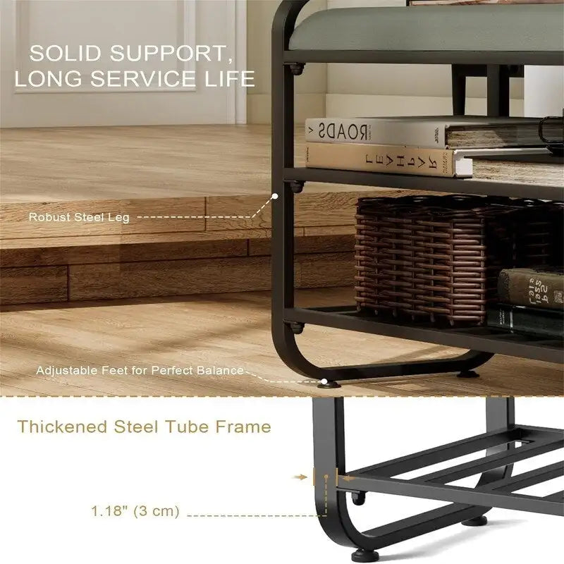 Cushioned Metal Shoe Rack with Adjustable Feet - 12.6D x 23.62W x 20.8H