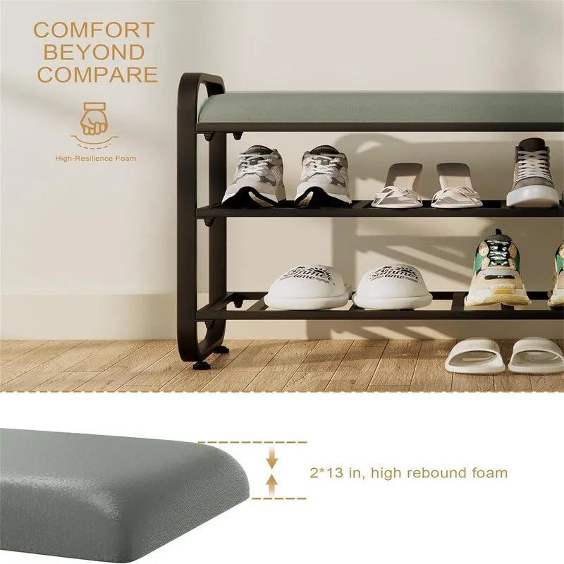 Cushioned Metal Shoe Rack with Adjustable Feet - 12.6D x 23.62W x 20.8H