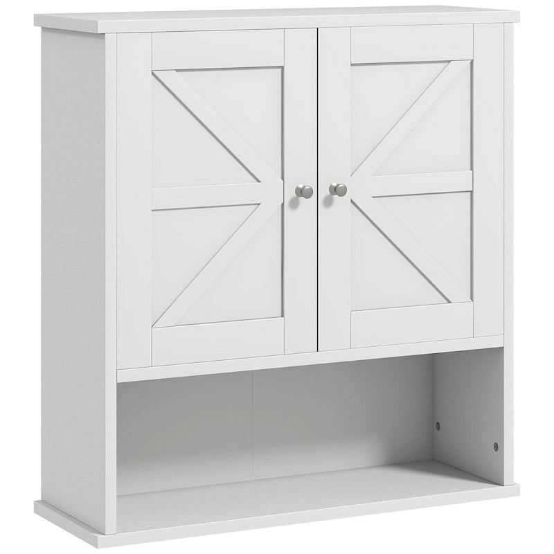 Bathroom Wall Cabinet, Wall Mounted Medicine Cabinet with Open Shelf & Adjustable Shelf, Storage for Laundry Room, White