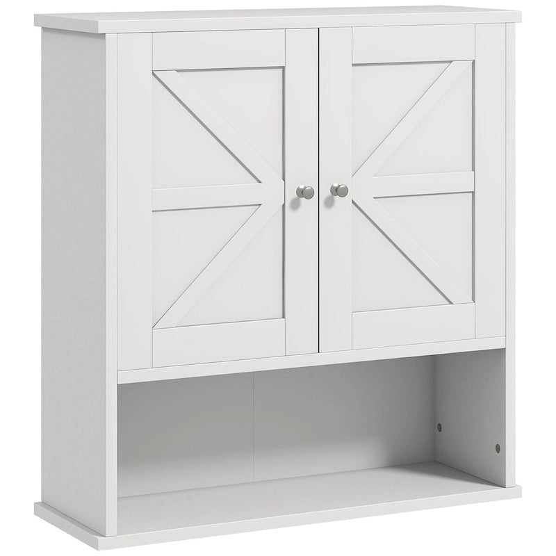 Bathroom Wall Cabinet, Wall Mounted Medicine Cabinet with Open Shelf & Adjustable Shelf, Storage for Laundry Room, White