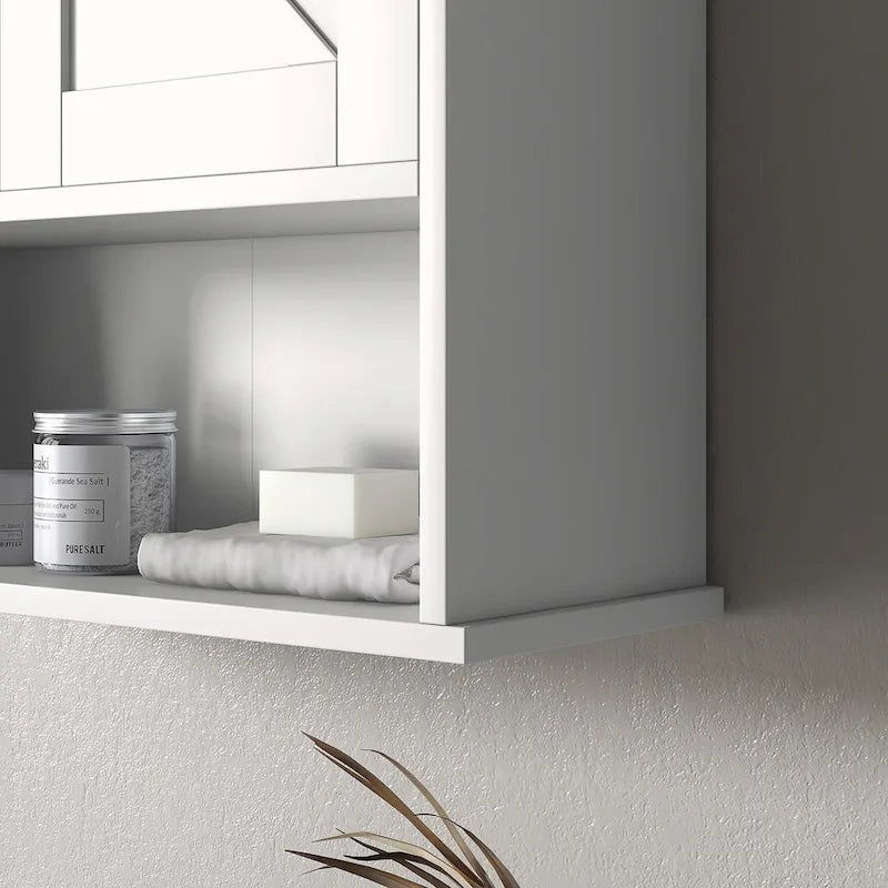 Bathroom Wall Cabinet, Wall Mounted Medicine Cabinet with Open Shelf & Adjustable Shelf, Storage for Laundry Room, White