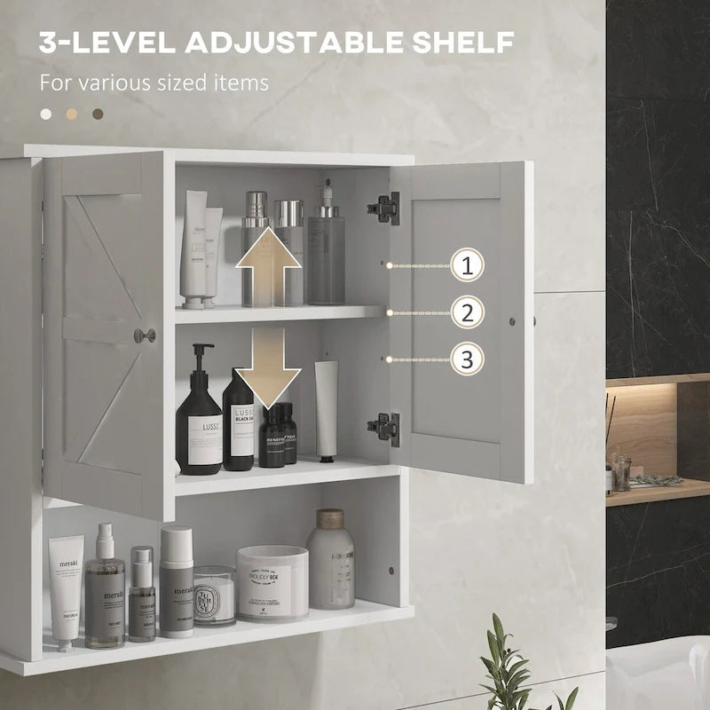 Bathroom Wall Cabinet, Wall Mounted Medicine Cabinet with Open Shelf & Adjustable Shelf, Storage for Laundry Room, White
