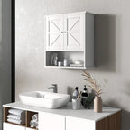 Bathroom Wall Cabinet, Wall Mounted Medicine Cabinet with Open Shelf & Adjustable Shelf, Storage for Laundry Room, White