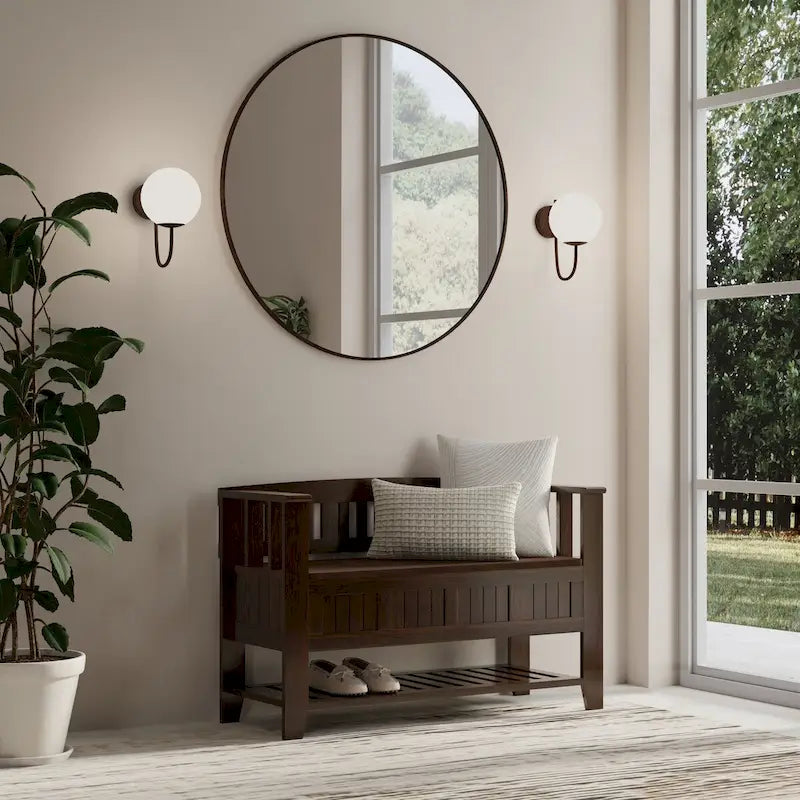 SOLID WOOD 48 inch Wide Transitional Entryway Storage Bench in Brunette Brown - 17 D x 48 W x 27.2 H