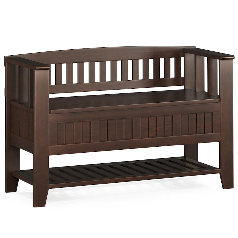 SOLID WOOD 48 inch Wide Transitional Entryway Storage Bench in Brunette Brown - 17 D x 48 W x 27.2 H