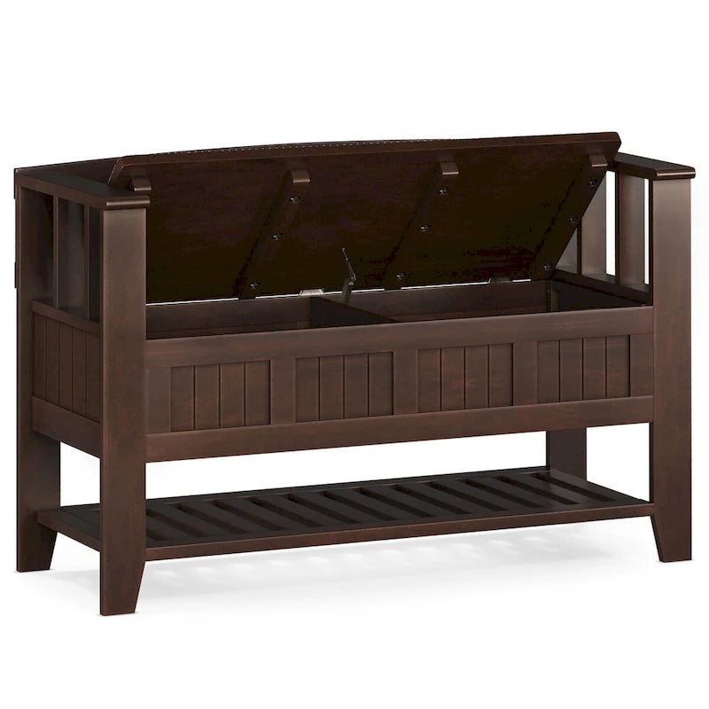 SOLID WOOD 48 inch Wide Transitional Entryway Storage Bench in Brunette Brown - 17 D x 48 W x 27.2 H