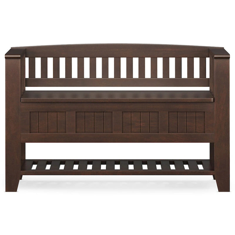 SOLID WOOD 48 inch Wide Transitional Entryway Storage Bench in Brunette Brown - 17 D x 48 W x 27.2 H