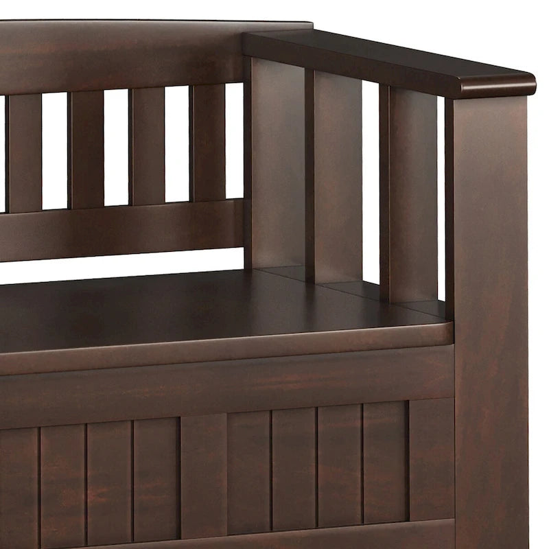 SOLID WOOD 48 inch Wide Transitional Entryway Storage Bench in Brunette Brown - 17 D x 48 W x 27.2 H