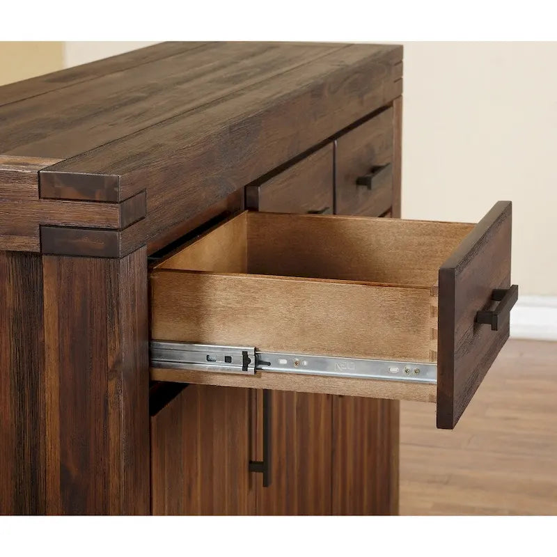 Three Drawers Solid Acacia Wood Sideboard with Three Door Cabinets, Brick Brown