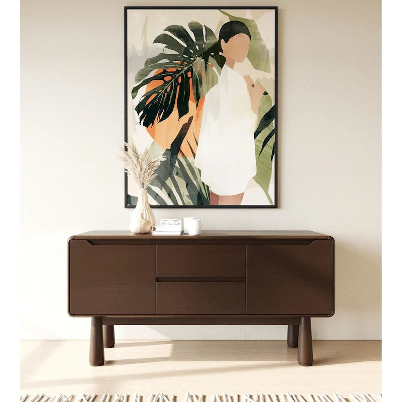 Modern Dark Acacia-Finished Buffet with Storage Drawers